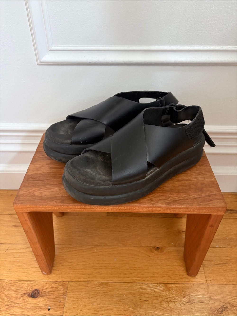 Camper Black Platform Crisscross Sandals